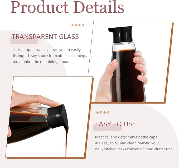 1 Pcs Glass Soy Sauce Dispenser Bottle - 9.6 oz Cruet for Olive Oil, Vinegar, BBQ Kitchen Cooking - Leak-Proof Oil Dispenser with Spout for Kitchen Cooking Barbecue(Black)