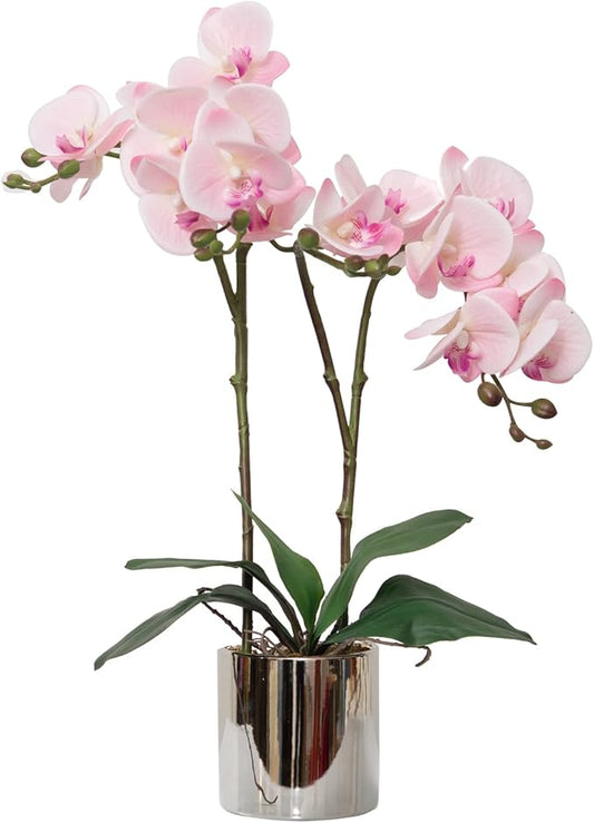 CXGS Artificial Orchid Flower Plant Real Touch Faux Orchids in Ceramic Vase Pink 19.7'' Fake Phalaenopsis Flower Arrangement Centerpiece Home Indoor Decor