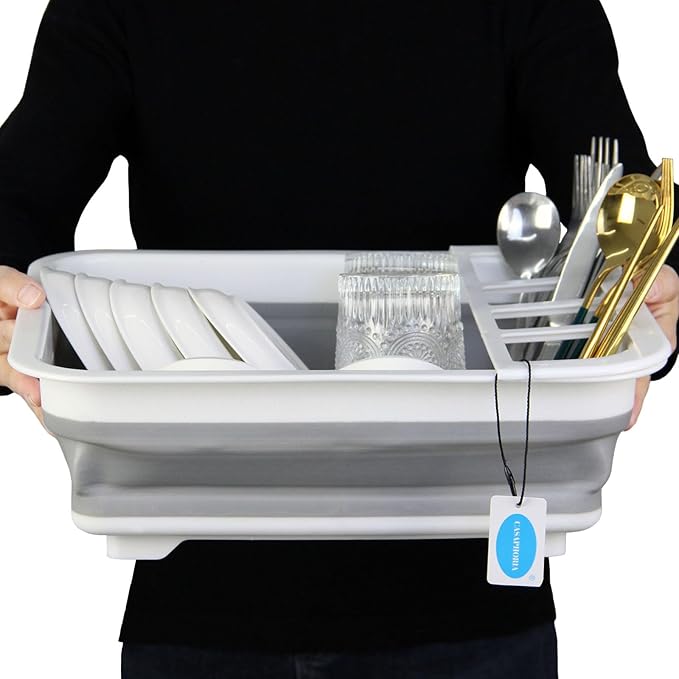 Casaphoria Collapsible Small Dryer Rack Over The Sink for Counter Plate Rack,Plastic Portable Dinnerware Organizer-Space Saving Storage Tray