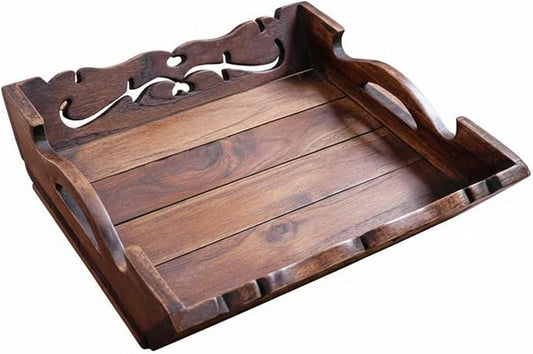 Generic Beverage Tray Wooden Tray Smooth Polished Surface Household Storage for Living Room, Small 29x28x7.5cm