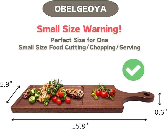 Black Walnut Wood Serving Board with Handle - 15" x 6" Food Serving Tray for Kitchen Appetizers, Wooden Cutting Chopping Board for Meat, Vegetables, Bread, Cheese Board