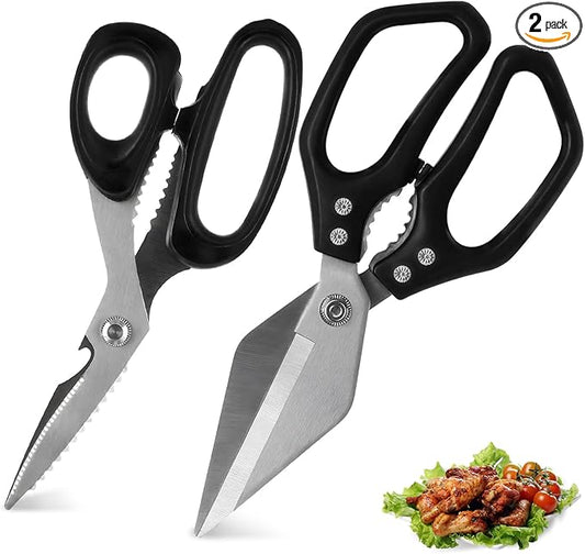 2-Piece Kitchen scissors all purpose heavy duty，Stainless Steel kitchen Shears, sharp utility scissors for cutting chicken, meat，fish, vegetables, and poultry，home kitchen utensils gadgets