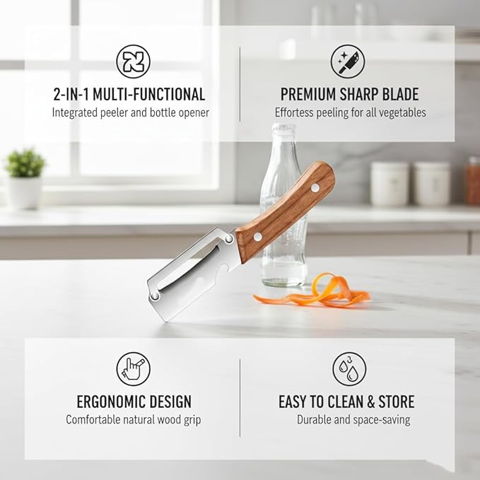 Kumocos Peeler Vegetable Peeler, Stainless Steel Multifunctional Veggie Peeler with Bottle Opener, Heavy Duty Potato Apple Kiwi Cucumber Fruit Peeler (2)