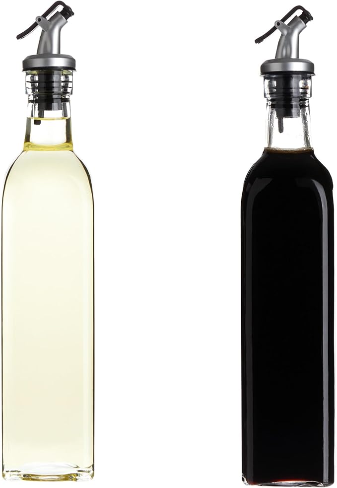 Juvale Olive Oil Dispenser Bottle - 17 Fl Oz (500 ml), Clear Glass, 2-Pack - Oil & Vinegar Set for Kitchen - Airtight Pour Spouts & Lever-Release Lids - Salad Dressing Container & Vinegar Dispenser