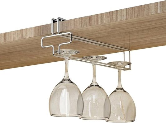 Wine Glass Rack Under Cabinet, Wine Glass Holder Hanging Under Shelf, Stemware Storage Hanger Organizer for Kitchen Bar(1 Pack)