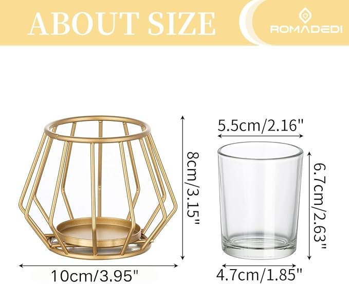 Geometric Tea Light Candle Holders - Wedding Centerpiece for Tables Morden Metal Votive Tealight Candles Stand with Glasses Coffee Home Room Decor Wedding Party Birthday Decoration, Gold 6 pcs