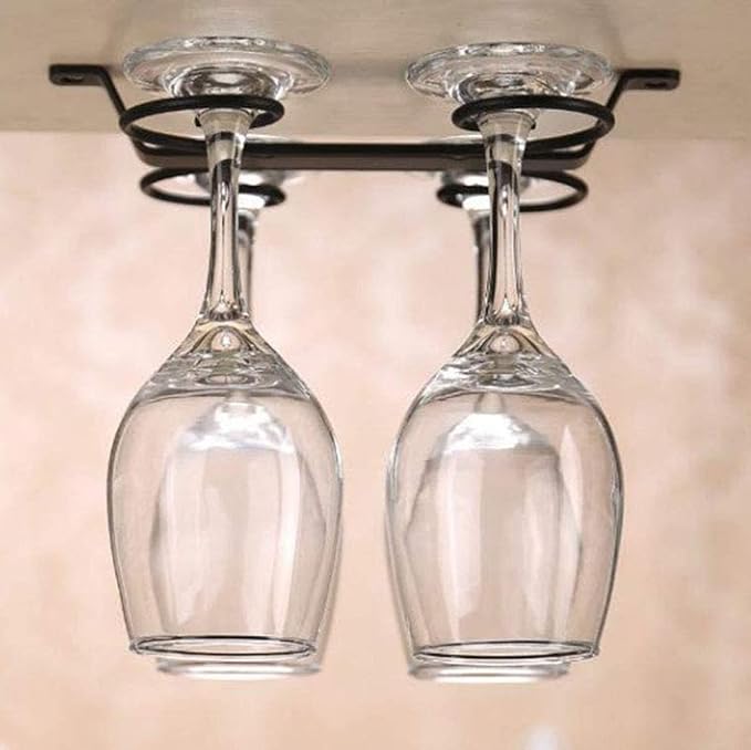 Under Cabinet Wine Glass Rack, Wine Glass Holder, Stemware Rack, Iron Hanging Glass Storage Hanger, Screw mounted, for Kitchen Bar