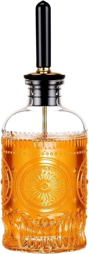 Baalaka 1 Pack Glass Coffee Syrup Dispenser Bottles 7 OZ, Simple Syrup Bottles with Metal Pour Spout, Syrup Dispenser for Coffee Bar Accessories for Maple Honey Syrup Oil and Sauces