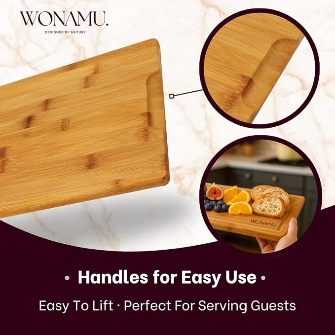 WONAMU Small Bamboo Cutting Board Non Toxic – Lightweight, Durable, Perfect For Charcuterie, Serving Snacks, And Everyday Kitchen Use – Eco-Friendly Kitchen Items And Versatile Wooden Tray