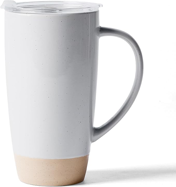 famiware Milkyway Coffee Mug, 20oz Large Coffee Mug, Ceramic Mug with Lid, Tea Cup with Handle for Latte, Tea, Cocoa, Milk, Home & Office, Light Gray