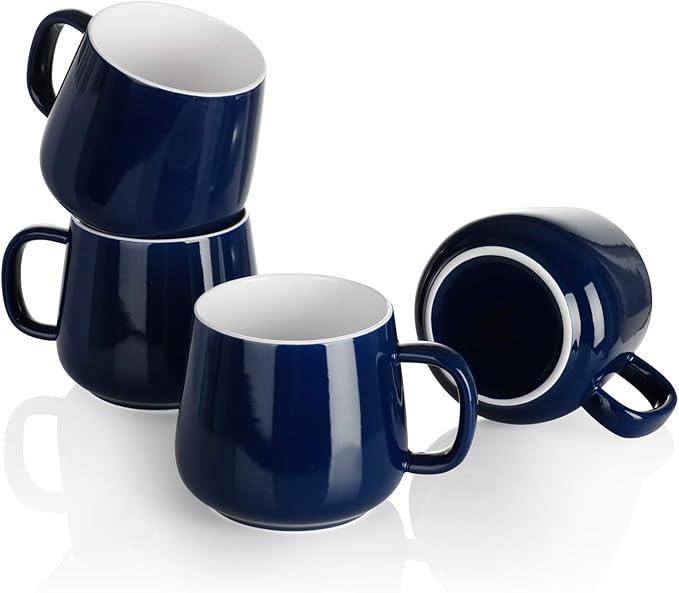 Teocera Ceramic Coffee Mug Set of 4-12 oz Coffee Mugs with Large Handles for Hot or Cold Drinks Like Latte, Cocoa, Tea or Juice - Smooth Ceramic, Dishwasher Safe, Navy