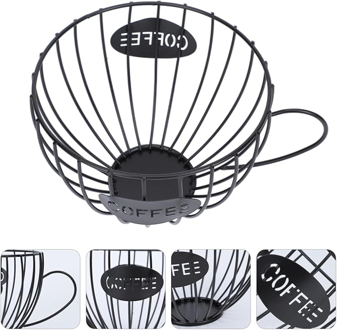Cabilock 7.67X6.10X4.52 Inch Wrought Iron Fruit Storage Basket Cup Shaped Metal Snack Organizer with Handles for Kitchen Home and Restaurant