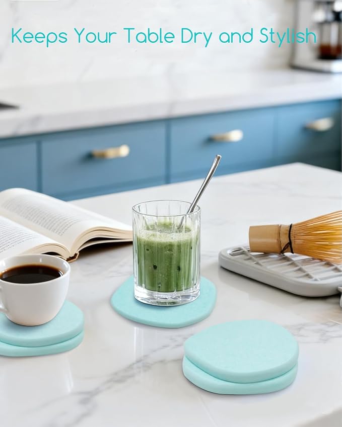 Diatomaceous Earth Coasters,3.9"x3.9", Quick-Dry, Absorbent, Heat-Resistant, Modern Stone Design, Dark Gray, Irregular Shape (2, Green)