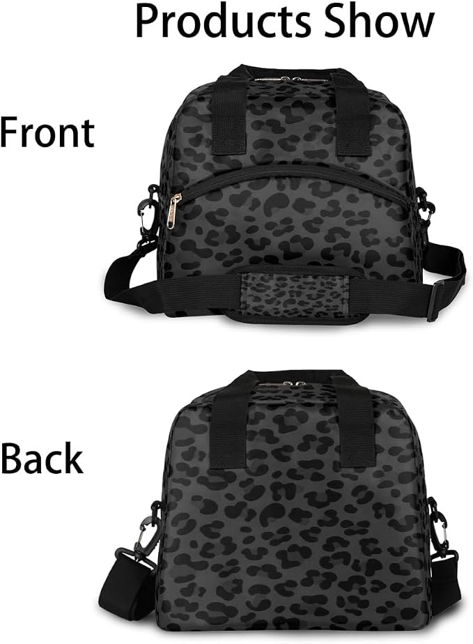 Pardick Leopard Cheetah Black Insulated Lunch Bag for Women Leakproof Lunch Box Large Cooler Thermal Tote Bag with Shoulder Strap Meal Prep Bags for Work School Office Picnic Teen Girls Adult