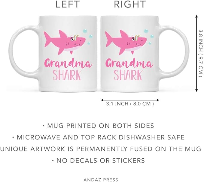 Andaz Press Baby Shark Family 11oz. Coffee Mug Gift Set Grandma Shark, Grandpa Shark, 2-Pack, Shark Do Do Do Gift Idea Birthday Christmas Grandpa Shark Mug Grandma & Grandpa Mugs Best Grandparents Mug