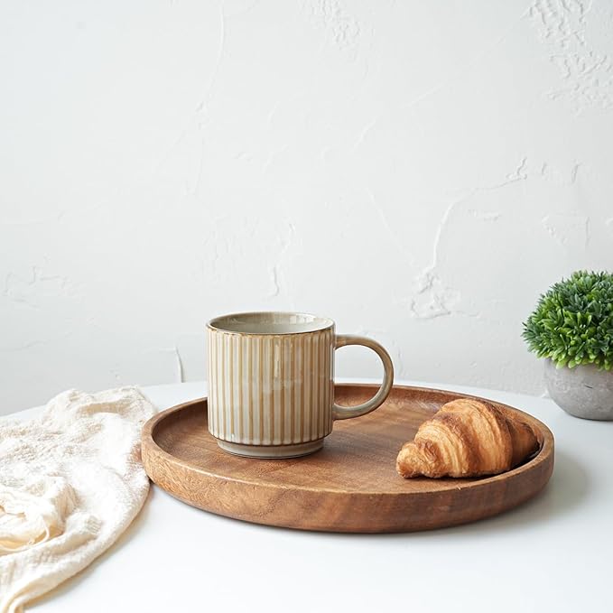 Bosmarlin Stackable Ceramic Coffee Mug Set of 4, 16 Oz, Coffee Cups, Microwave Safe, Unique Reactive Glaze (Beige, 16 Oz)