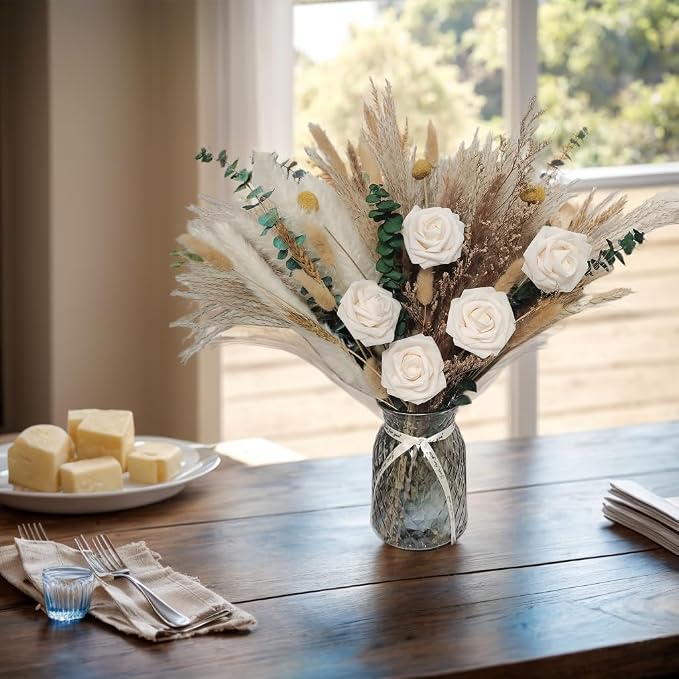 Dried Flower Bouquet for Decorations, Table Centerpiece Decorations, 80Pcs, Natural Pampas Grass, Floral Arrangements for Dining Room, Kitchen, Living Room, Coffee Table, Office Table