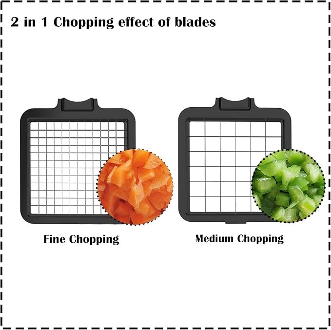 2-in-1 Vegetable Dicer, Onion Chopper with 6.7mm and 13.5mm Dicing Blades, 1.5L Food Prep Container for Salad, Potato, Tomato, Home Kitchen Meal Prep (White & Black)
