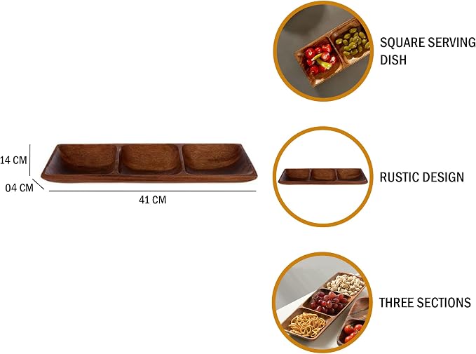 Premier Housewares 3-Section Rectangle Serving Dish - Acacia Wood