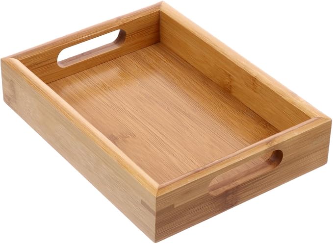 Generic 1 Pack Bamboo Serving Tray, 6x8x1.5'' Small Rectangular Ottoman Tray with Handle, Portable Food Serving Platter, Coffee Table Decoration