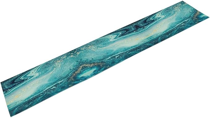 Marble Table Runner, Abstract Teal Modern Luxury Texture Printed Linen Table Runners for Living Room Farm Kitchen Dining Room Party Holiday Home Decor 13" W x 48" L