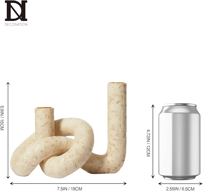 DN DECONATION Knot Shaped Taper Candle Holders - Travertine Resin Candlestick Holders, Candle Sticks Holder Boho Farmhouse Decor Coffee Table Centerpiece for Living Room Fireplace Wedding