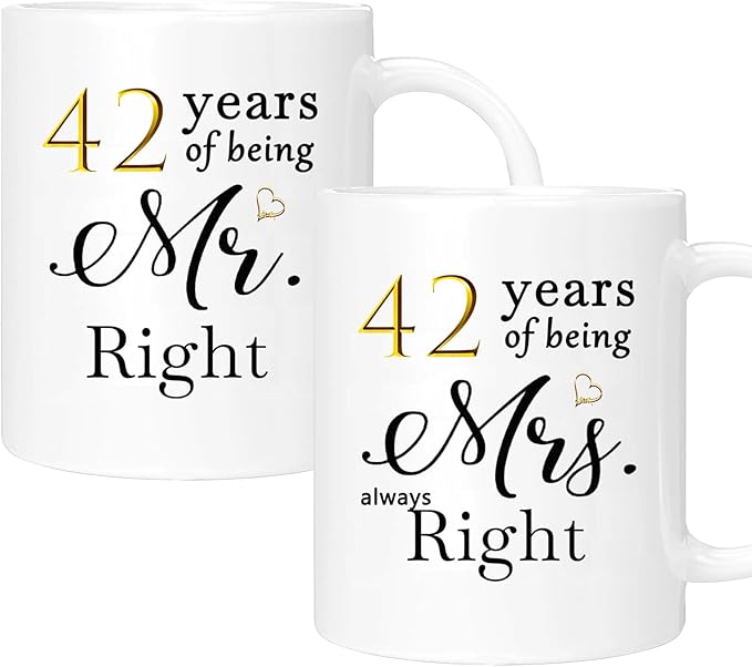 42th Anniversary Coffee Mugs Set of 2, 42 Year Anniversary Wedding Gifts Decorations for Couple Parents Grandparents Men Women Husband Wife Him Her, Gift Box Packaging, 11oz