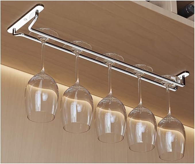 CAKERS Under Cabinet Hanging Stemware Display Rack|304 Stainless Steel Wine Glass Holder|Wine Glass Storage Organizer Hanger,1 Rows,50cm(19.6in)