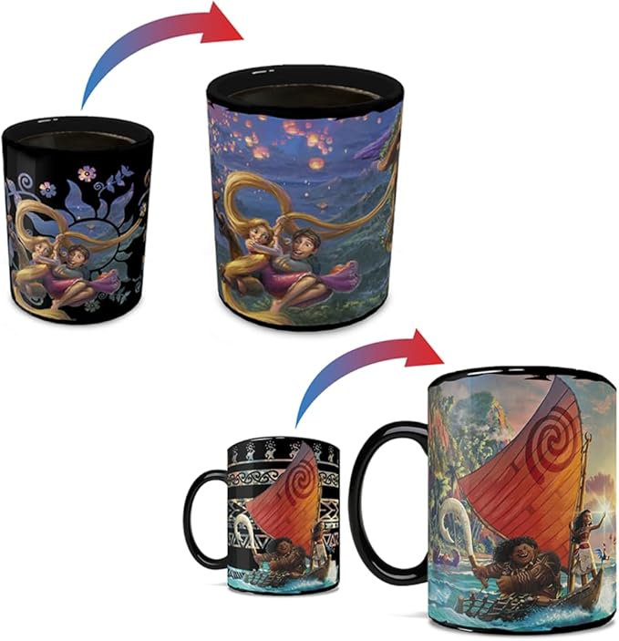 Disney - Tangled and Moana - Set of Two 16 oz Ceramic Heat Sensitive Clue Mugs – Full image revealed when HOT liquid is added MMUGC1507MMUGC1486