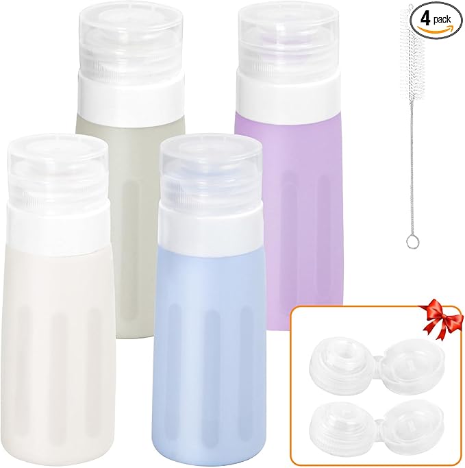 Seropy Condiment Squeeze Bottles for Sauces, Salad Dressing Container to Go, Small Silicone Squeeze Bottles, Condiment Containers Dispenser for Ketchup Hot Sauce, Purple/Beige/Blue/Gray 3 Oz