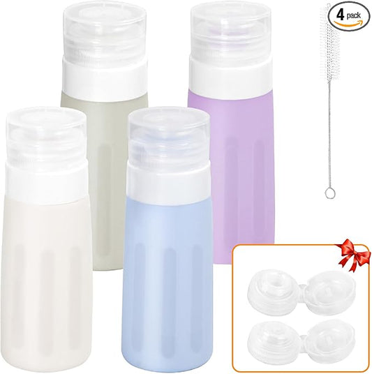 Seropy Condiment Squeeze Bottles for Sauces, Salad Dressing Container to Go, Small Silicone Squeeze Bottles, Condiment Containers Dispenser for Ketchup Hot Sauce, Purple/Beige/Blue/Gray 3 Oz