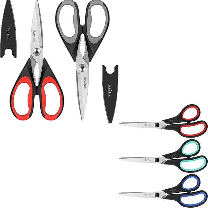 iBayam Kitchen Scissors - All Purpose Heavy Duty Meat Poultry Shears, Dishwasher Safe Food Cooking Stainless Steel Utility Shears