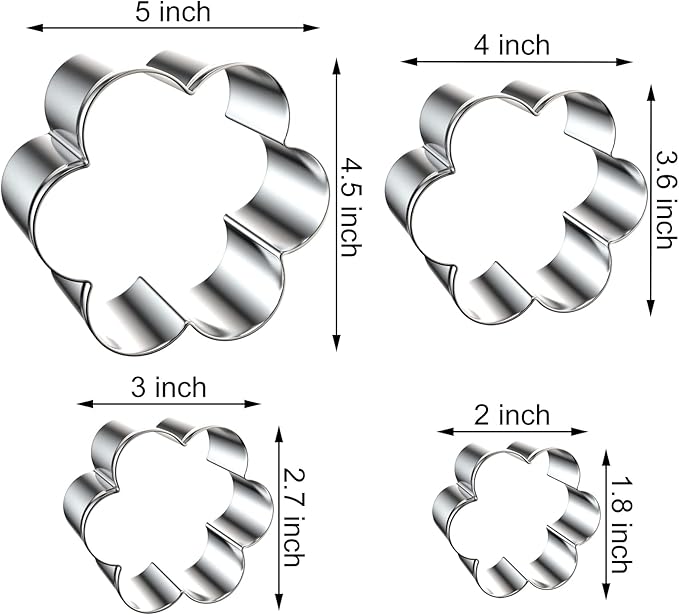 Scallop Flower Cookie Cutter Set Large - 5 Inch, 4 Inch, 3 Inch, 2 Inch - Six Petal Scalloped Edge Spring Flower Cookie Cutters Shapes Molds - Stainless Steel