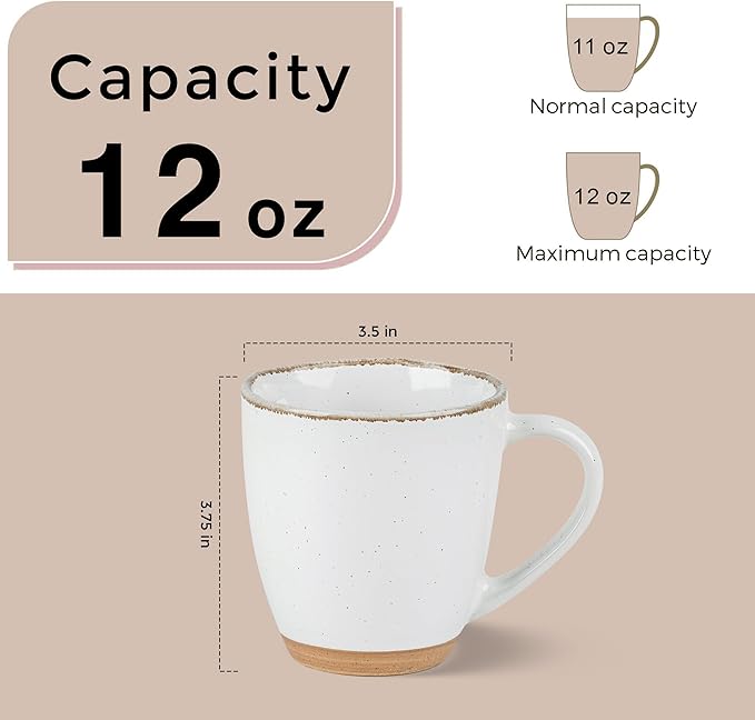 AmorArc 12oz Ceramic Coffee Mugs set of 4, Stylish Coffee Mugs with Rustic Terracotta Underside for Latte/Cappuccino/Milk/Cocoa, Dishwasher&Microwave Safe, White