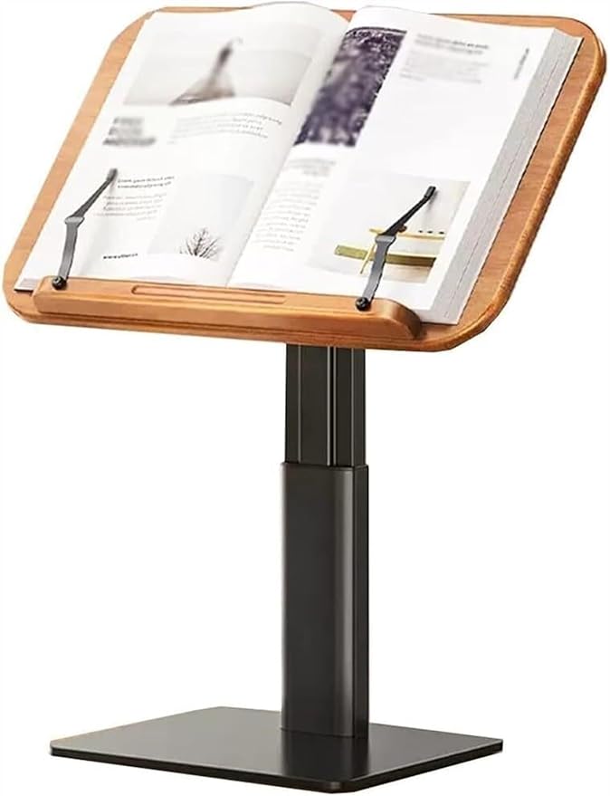 Book Stand Height Adjustable, Upright Wooden Cookbook Holder Stand, Hands Free Book Holder Stand,Desktop Adjustable Reading Height and Angle Book Rest with Page,Paper Clips