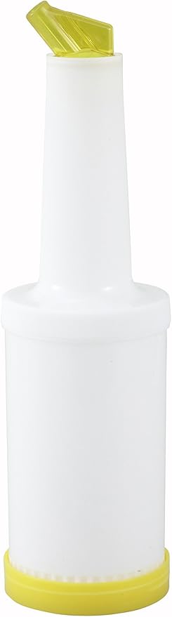 Winco 2qt Liquor/Juice Pour Bottle, Yellow Spout & Lid