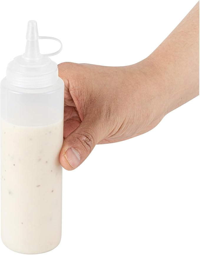 Restaurantware Plastic Squeeze Bottle 8 oz Wide Mouth Condiment Bottle With Cap Reusable Dishwashable Clear Sauce Dispenser For Syrups, Ketchup, Mustard, Oil, Dressing, Honey, Art And Craft