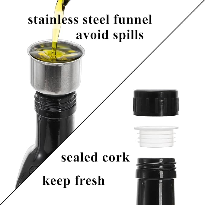 Tebery 2 Pack Oil and Vinegar Dispenser Set with Caddy Holder, 17oz Black & White Olive Oil Dispenser Bottle, Cute Modern Vintage Glass Cruet for Kitchen