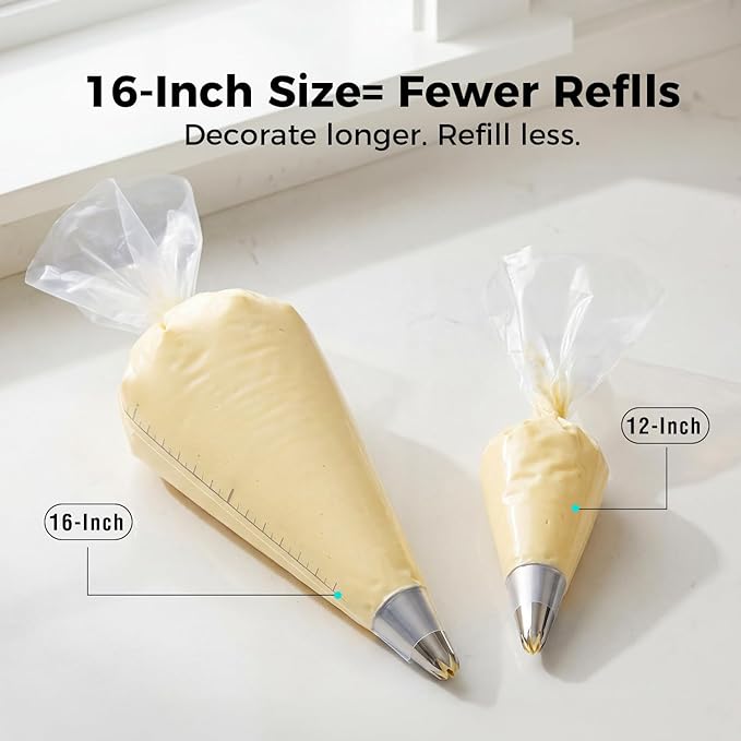 16-Inch Heavy-Duty Disposable Piping Bags, 200 Pack – Extra Thick Smooth Pastry Bags with Easy-Pull Dispenser Box for Cake Decorating, Buttercream Frosting, Cookie Icing & Baking Supplies