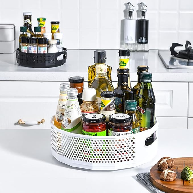 Lazy Susan Turntable Kitchen Storage Organizer Round Plastic Non Skid Spice Rack for Cabinet Pantry Fridge Countertop Vanity - 2 Sizes (White, 12 Inch)