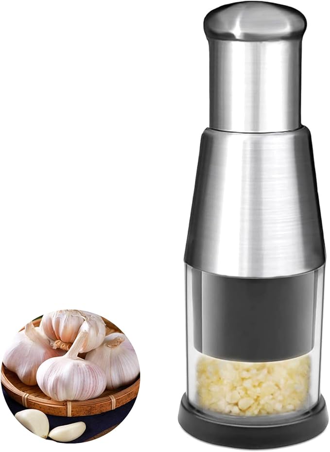 Manual Pressed Chopper,Mini Dicer Food Chopper,Multifunctional Manual Garlic Press,Stainless Steel Hand Food Chopper for Mincing Garlic Press Stainless Steel,1 PCS