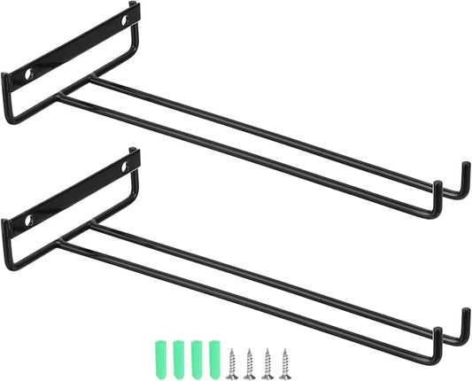 uxcell 2Pcs Wine Glass Rack, 10.43 Inch Iron Wine Glasses Rack Under Cabinet Stemware Rack - Wall Mountable Wine Glass Holder Storage Hanger for Bars Coffee Restaurants Kitchens, Black