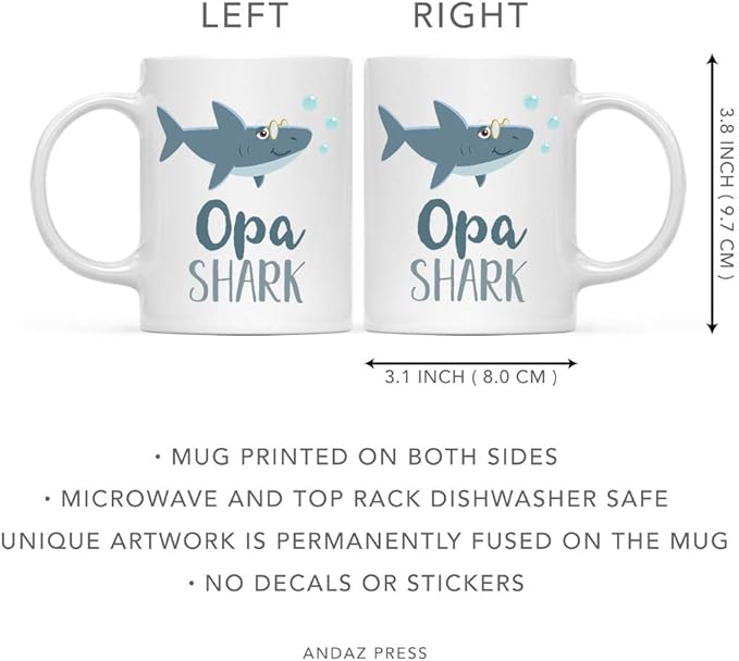 Andaz Press Baby Shark Family 11oz. Coffee Mug Gift Set, Oma Shark, Opa Shark, 2-Pack, Shark Do Do Do Gift Idea Birthday Christmas Ideas Oma Mug Opa Mug Opa Coffee Mug Oma And Opa Christmas