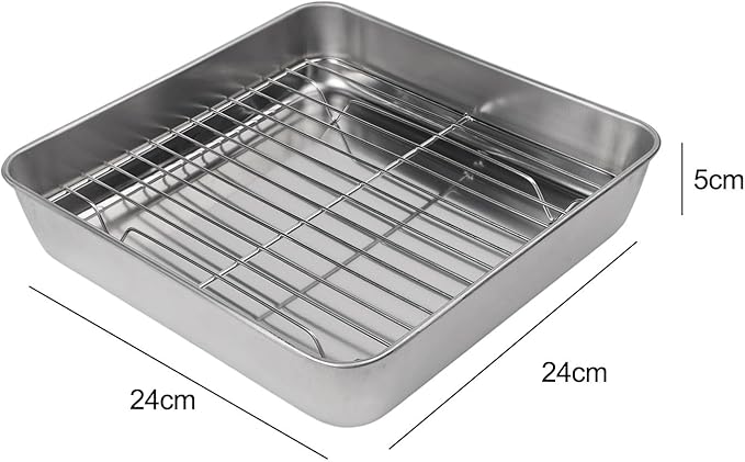 Stainless Steel Baking Pan and Cooling Rack Set for Oven Roasting and Baking Multi-Size Bakeware for Kitchen BBQ and Cake Easy Clean Dishwasher Safe(24CM)