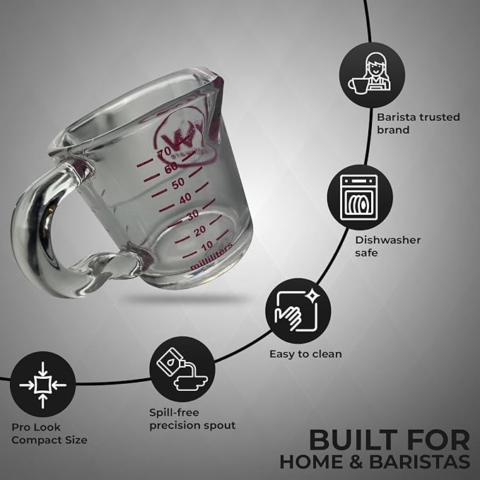 Rattleware 3 oz Espresso Shot Glass Pitcher with Handle & Pink Volume Marking - Genuine Barista Measuring Cup with ML & OZ Graduations - Durable Swift Espresso for Pouring Shots & Coffee