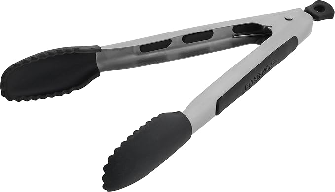 Farberware Silicone-Tipped Locking Kitchen Tongs – Heat Resistant, Nonstick Safe, Ergonomic Handle, Scalloped Tips, Durable and Dishwasher Safe, 9 Inch