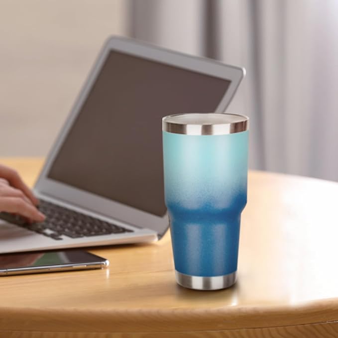 30 oz Tumbler with Lids and Straws Double Wall Vacuum Insulated Tumbler Cup,Stainless Steel Leak-proof Thermal Tumbler Travel Coffee Mug for Cold and Hot Drinks,Gradient Blue