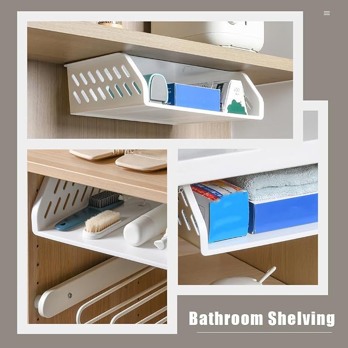 Cabilock Plastic Kitchen Storage Shelf 12.71X9.05X3.54In under Desk Hanging Rack Organizer for Bathroom Office Multipurpose Neat Storage Solution