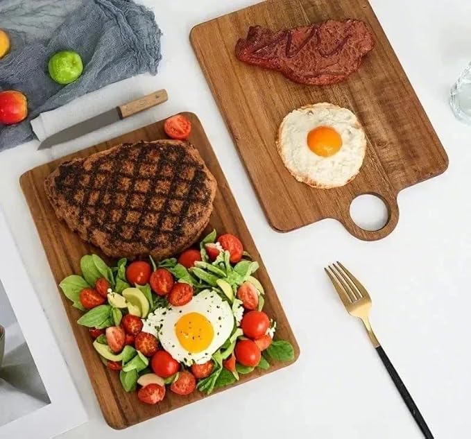 Acacia Wood Serving Board with Handle, Small Size 11" x 8"- Wooden Cutting Chopping Board for Meat, Vegetables, Bread, Charcuterie, Cheese Board - Food Serving Tray for Kitchen Appetizers