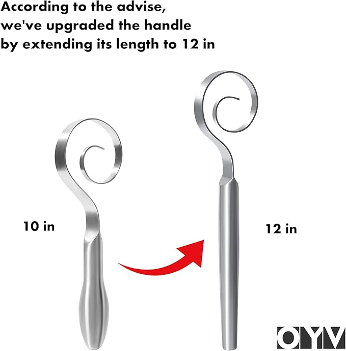 OYV 12-Inch Seamless Dough Whisk, 18/10 Stainless Steel Bread Whisk, Danish Whisk for Sourdough, Pizza, Cookies, Pancake & Waffle, Easy to Clean Sour Dough Tools